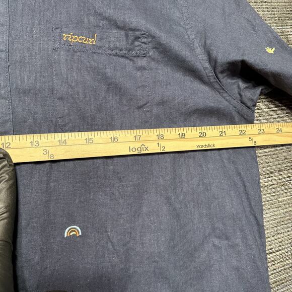Rip Curl Shirt Men's L Blue Short Sleeve Button Up Embroidered Logos Pocket - Picture 9 of 13
